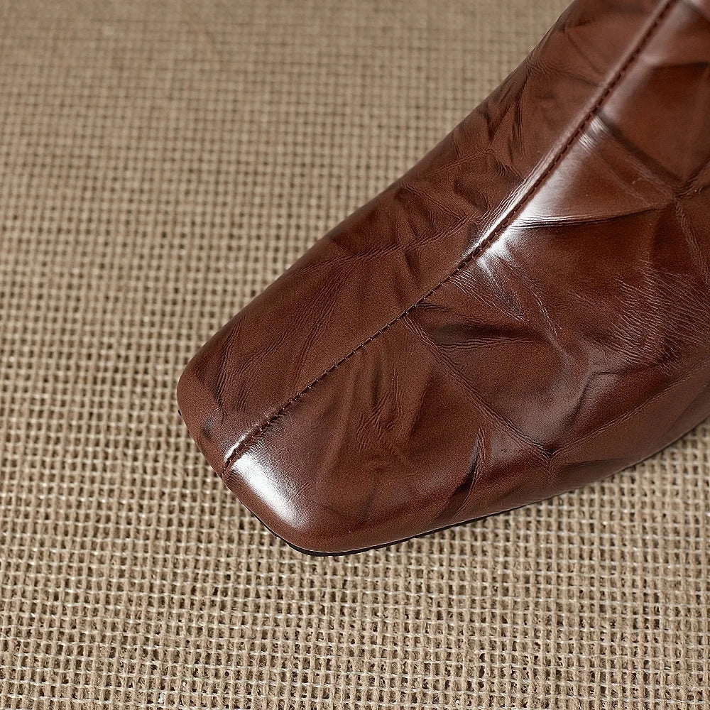 New Women Handmade Genuine Leather High Heels Zipper Boots Autumn Winter Square Toe Strange Heel Ankle Boot 34-40
