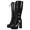 Onlymaker Women Platform Square Toe Side Zipper Knee High Boots Big Size Winter Lady Gold Punk Boots