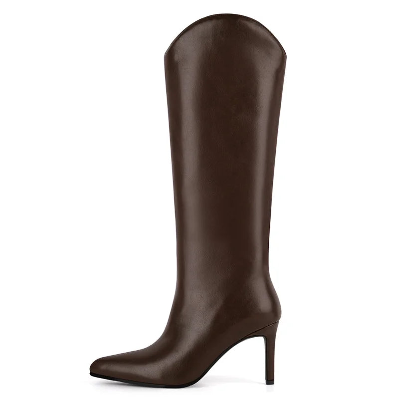 Onlymaker Women Pointed Slip-on Stiletto Stretch Knee-high Boots Dressy Fashion Sexy Party Winter Boots