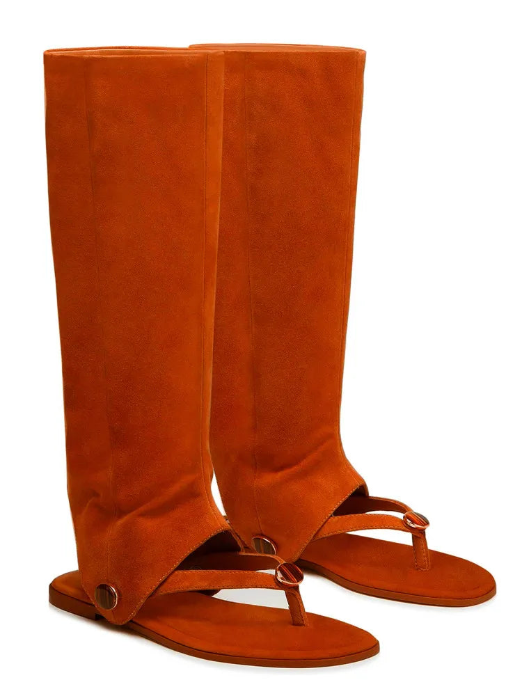 2026 Women's spring and summer new flat bottomed knee high boots, detachable two-piece clip toe women's boots, women's cool boots