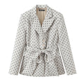 European and American Style New Women's Fashion Trendy Belted Bow Decorated Polka Dot Print Blazer Coat