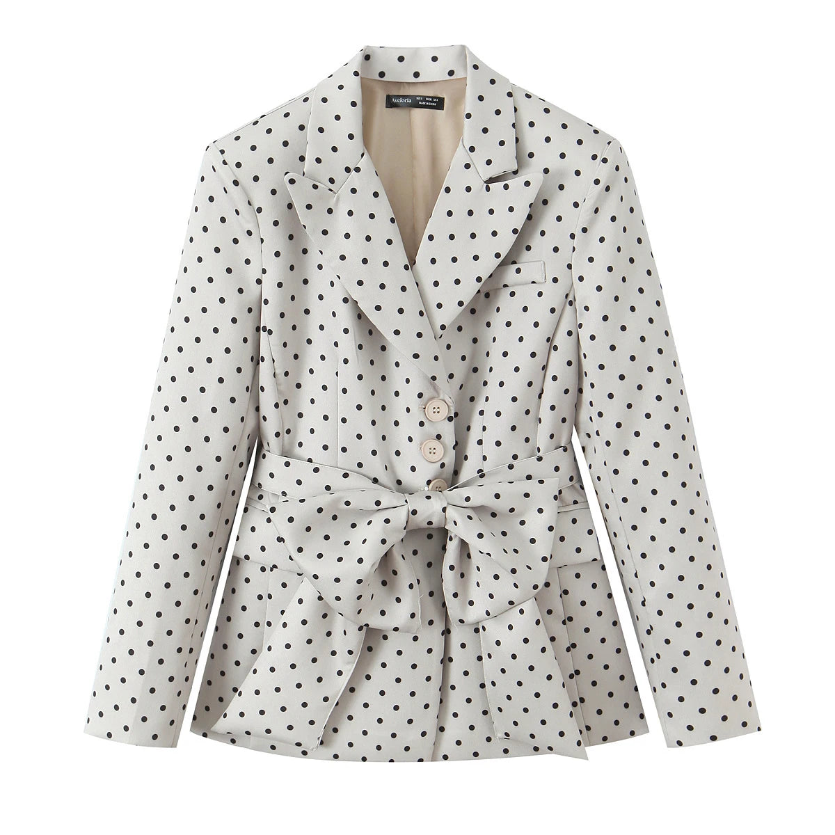 European and American Style New Women's Fashion Trendy Belted Bow Decorated Polka Dot Print Blazer Coat