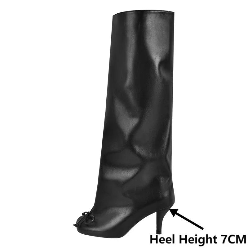 Onlymaker Women Black Matte Kitten Heel  Knee High Heel Boots  Female Boots