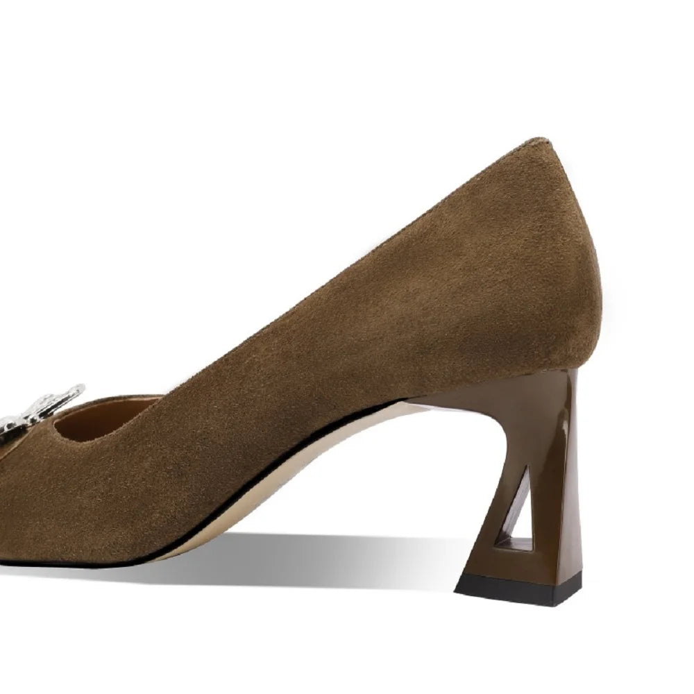 Handmade Genuine Leather Women Covered Toe Butterfly Knot Party Dating Office Ladies Pumps 33-43