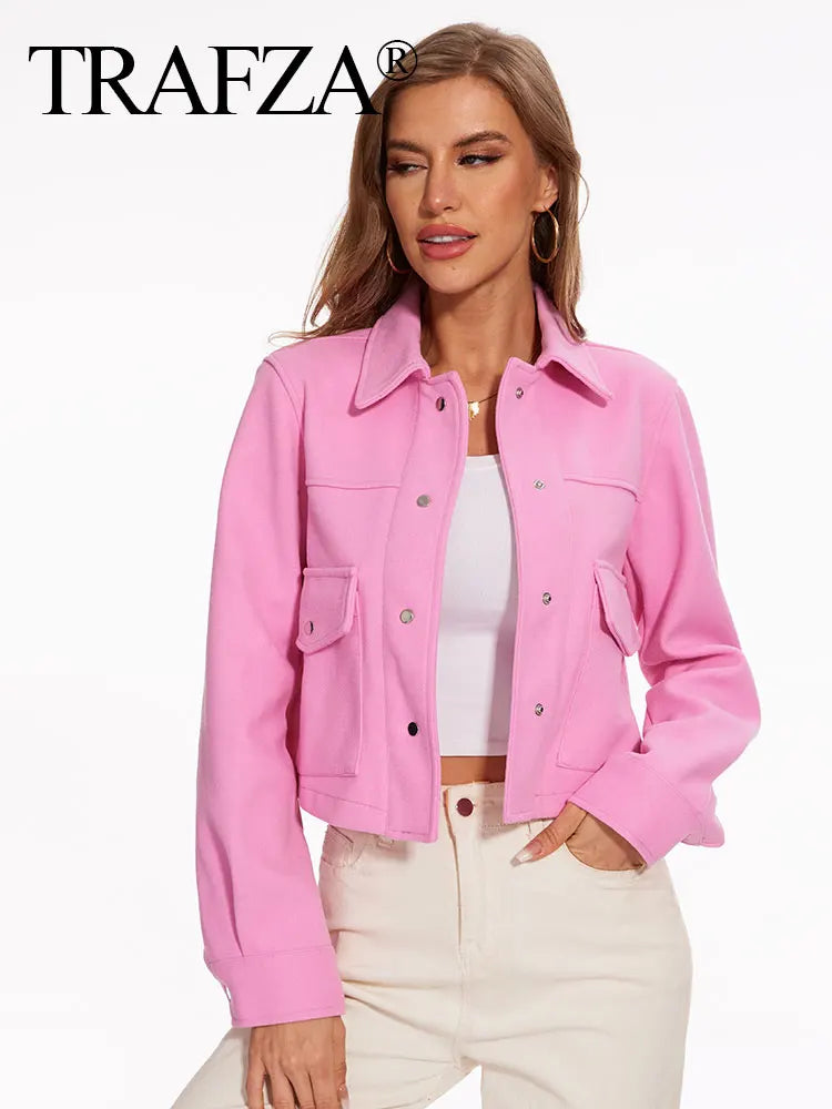 HH Women Casual Solid Coat Single Turn-Down Collar Breasted Long Sleeve Jacket With Front Pockets Office Lady Outerwear