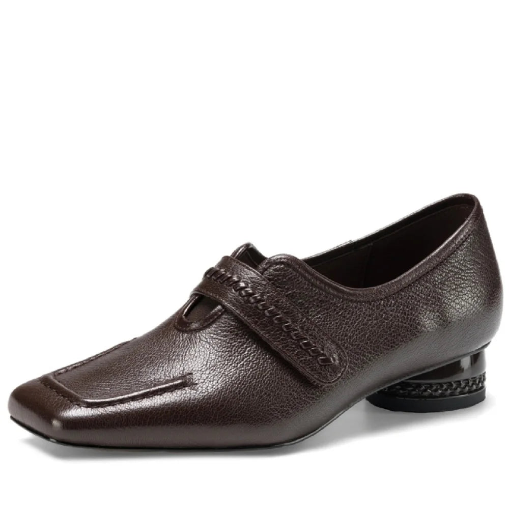 Women's Handmade Genuine leather comfortable oversized Oxford deep mouth single shoe with a medium heel 34-40