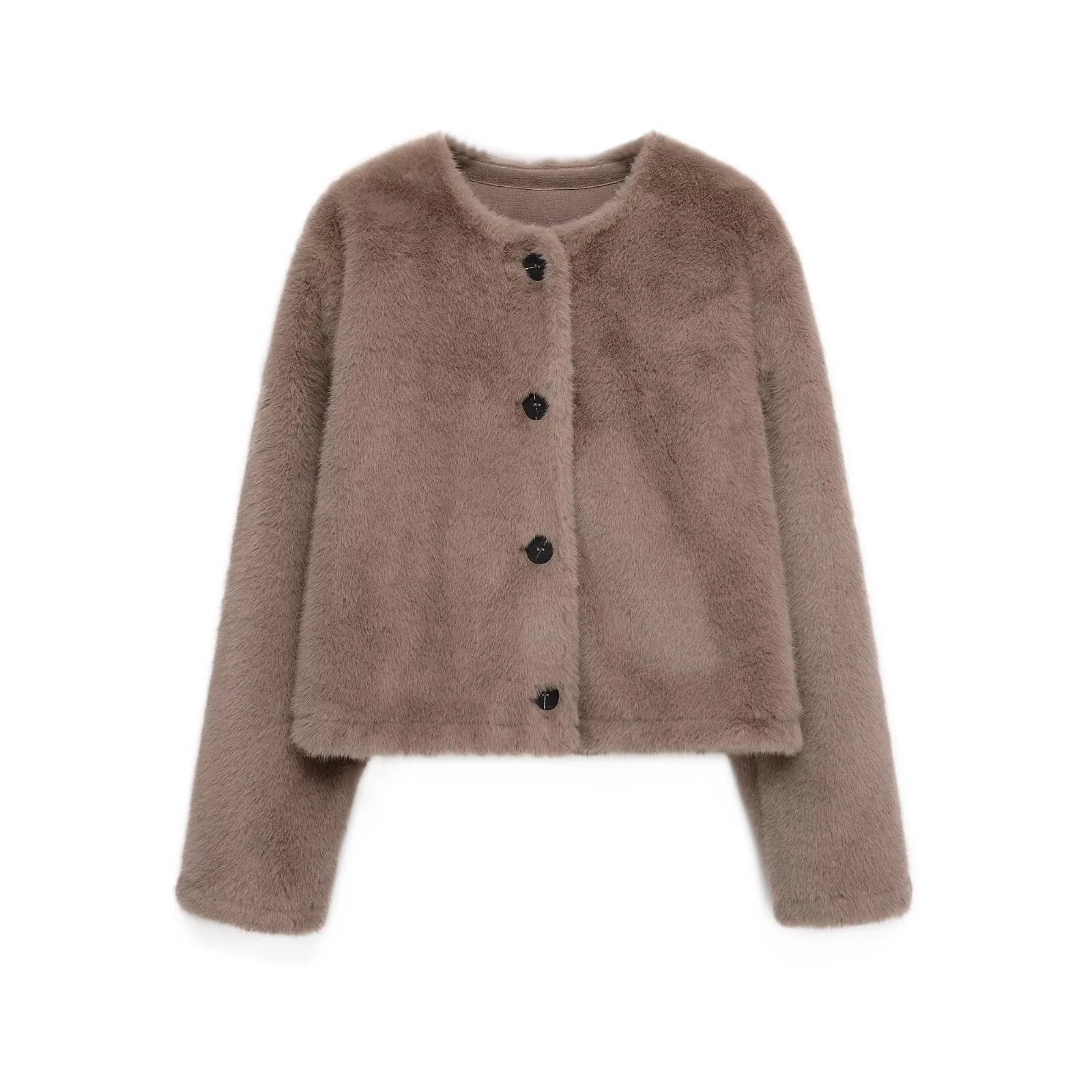 2025 Autumn/Winter New Women's Sweet and Fashionable Round Neck Artificial Fur Effect Short Jacket Coat