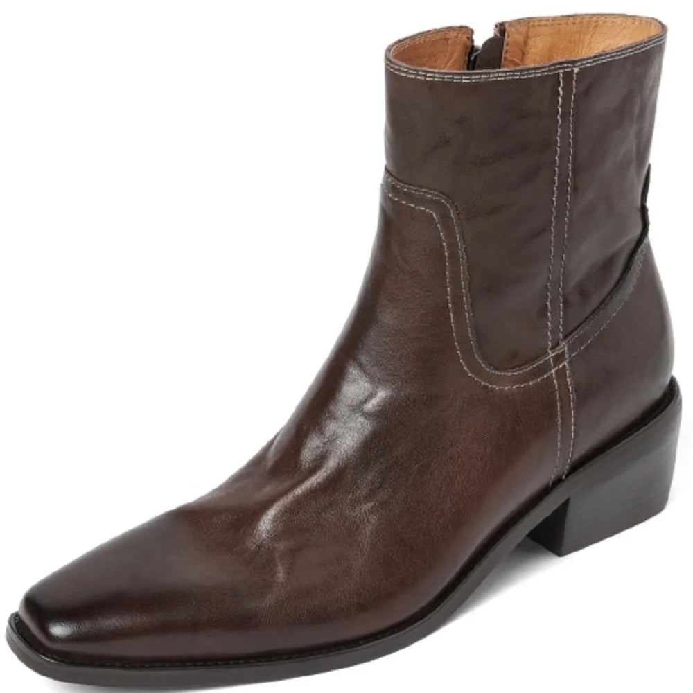 Handmade Genuine Leather Soft and comfortable Ankle Boots Women's Chunky Heel Retro ort Pattern Booties 34-40