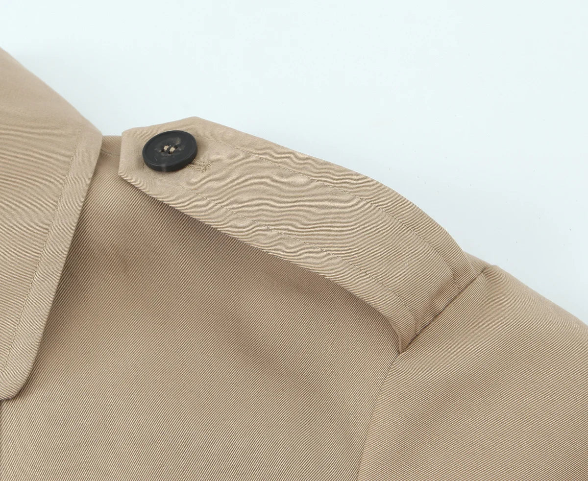 Women Double Breasted Cropped Trench Jacket Long Sleeves for Female Autumn Winter Outerwear