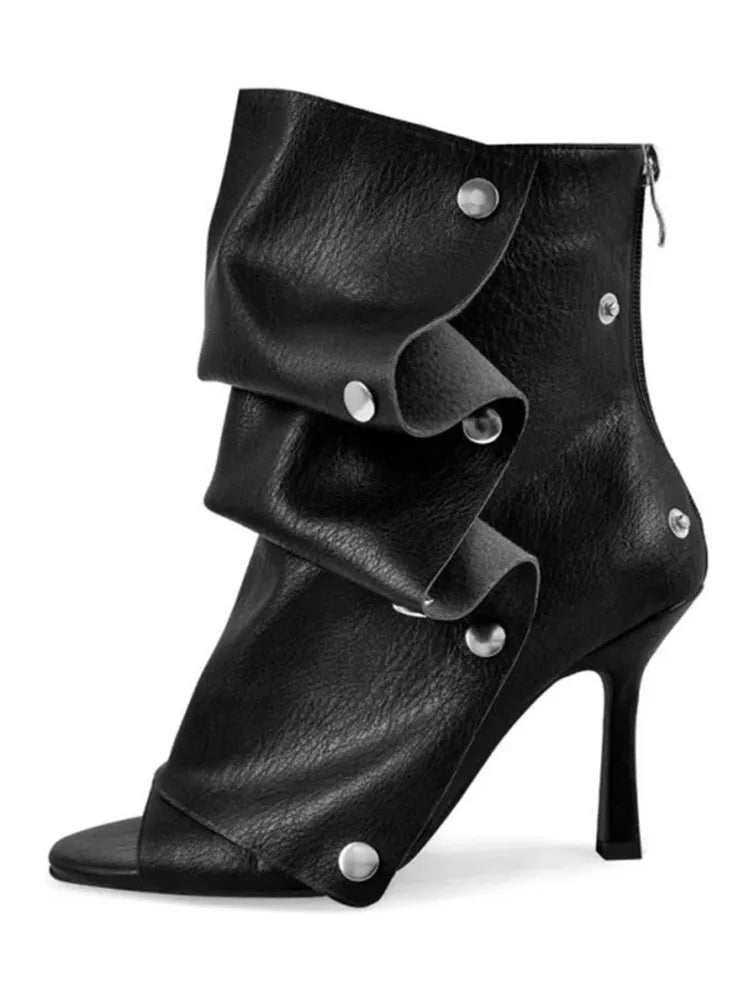 2026 Spring/Summer New Women's Stiletto High Heels Short Boots with Back Zipper Fold Middle Leg Boots Fish Mouth Cool Boots