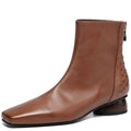 Women Handmade Genuine Leather square toe side zip ankle boot elegant ladies Mid heel daily slim dress 34-40