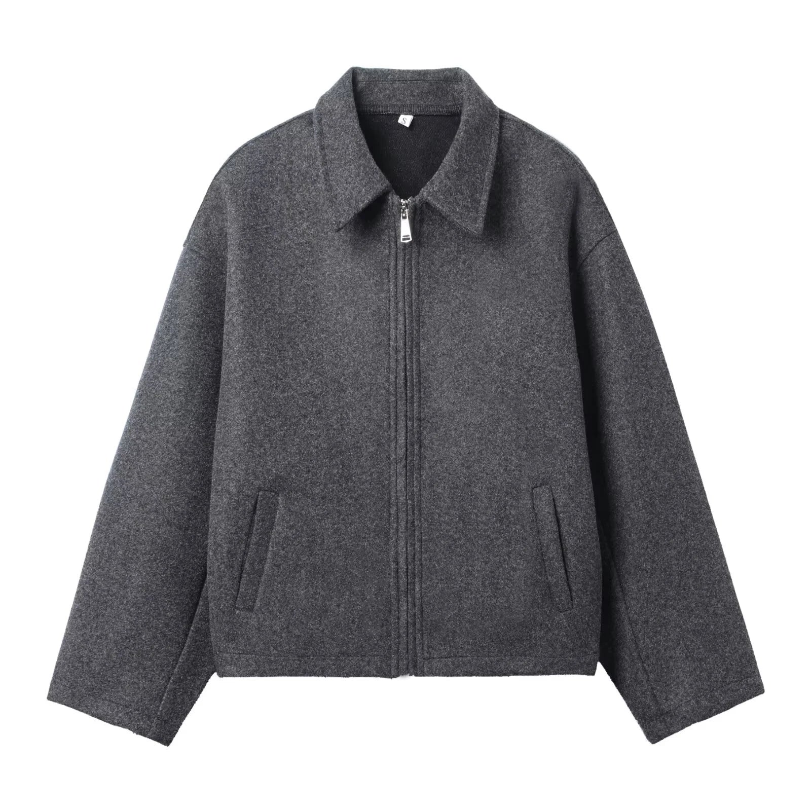 Autumn and Winter New Product Women's Fashion Simple and Versatile Flip Collar Long Sleeve Wide Zipper Short Woolen Coat