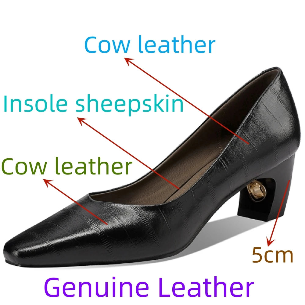 New Women Handmade High Quality Cow Leather Pumps Comfortable Mid Heels Solid Color Dress Party Pumps Shoes 33-43