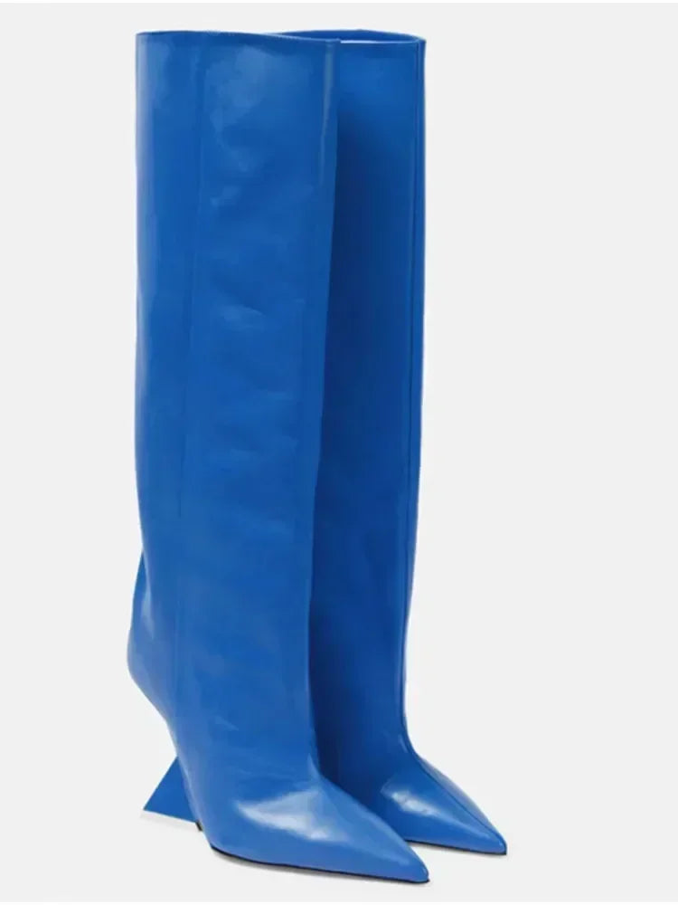 2025New European and American Women's Knee Boots Fashion Pointed Shaped High Heels Women's Large Long Sleeve Boots