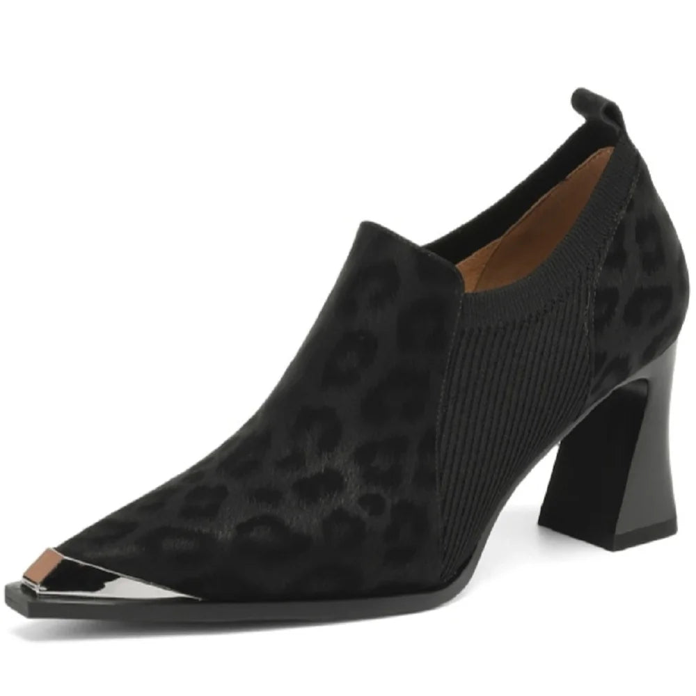 Handmade Brand Genuine Leather New Women Metal iron head Pointed Toe Thin Heel Modern Shoes