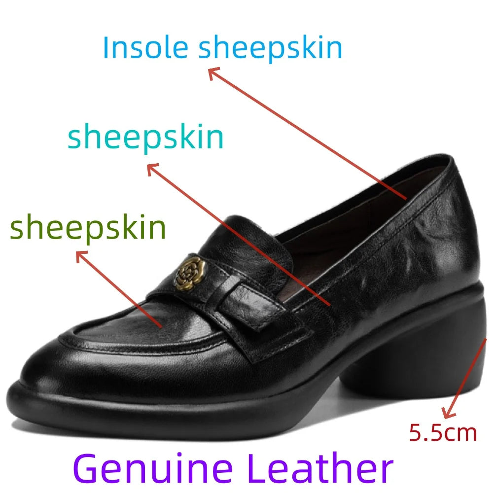 Handmade Genuine Leather Version Chunky Heel Women's Soft and comfortable Pointed Toe Shoes New Arrival 34-40