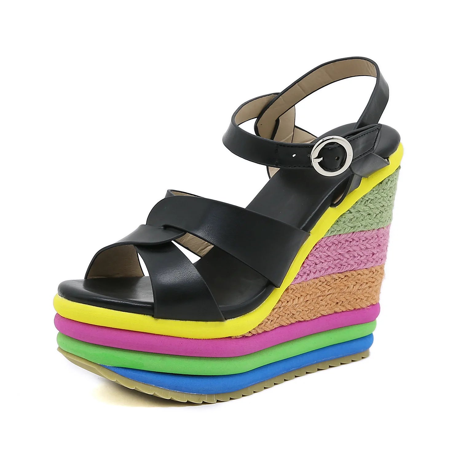 Women Shoes Plus Size 34-43 Summer 2026 Elegant Wedge Ankle Buckle High Heel Pumps Sandals Comfortable Platform Shoes