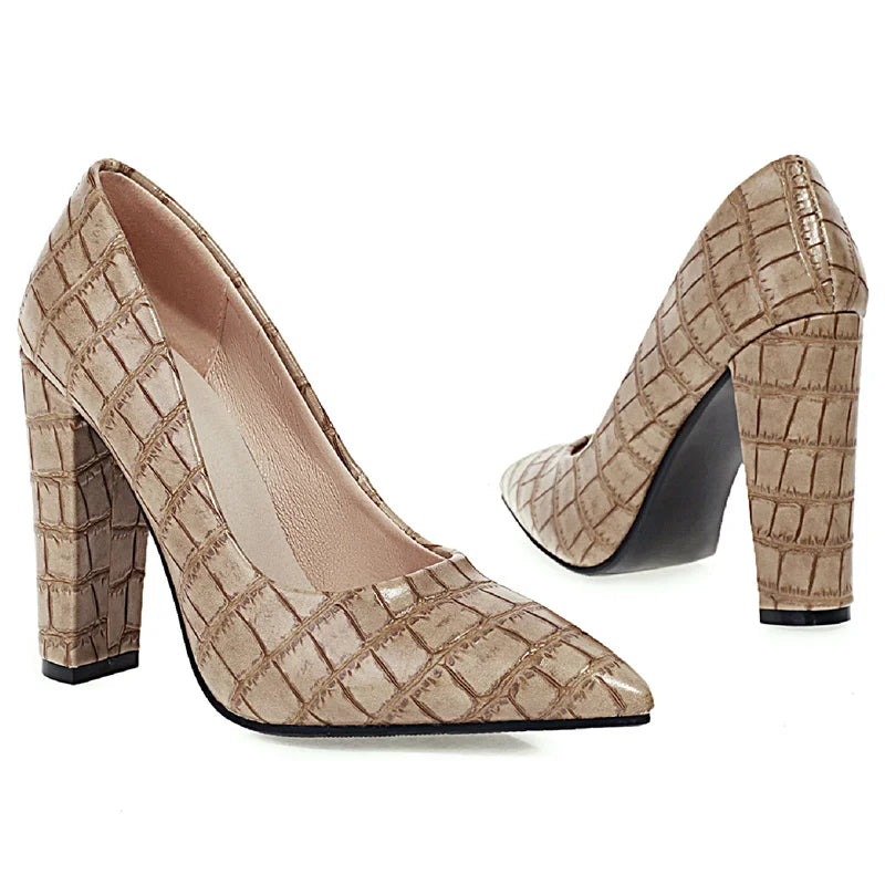 High Heels Shoes Women Large Size Sexy Animal Print Block Heels Pumps