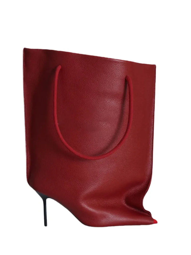 2026 Ladies' Autumn and Winter Pointed Thin High-heeled Women's Boots with Diamond Grid Chain Handbag, Plus Size Women's Short Boots