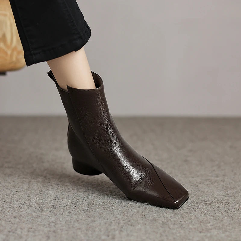 New Women Handmade Genuine Leather Soft comfortable Ankle Boots Square Toe Modern Ladies Shoes Western Boot 34-41