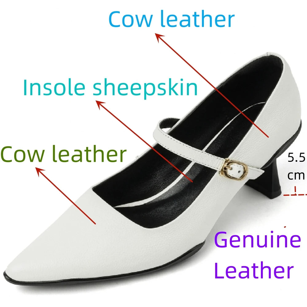 New Handmade Mid Heels Women Shoes Fashion Sexy Cow Leather Party Summer Pointed Toe Mary Jane Shoes Dress 34-40