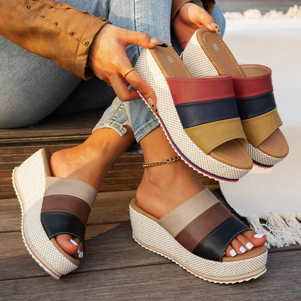 2026 Summer Fashion PU Platform Sandals Plus Size 36-43 Shoes for Women Slip on Sandalias