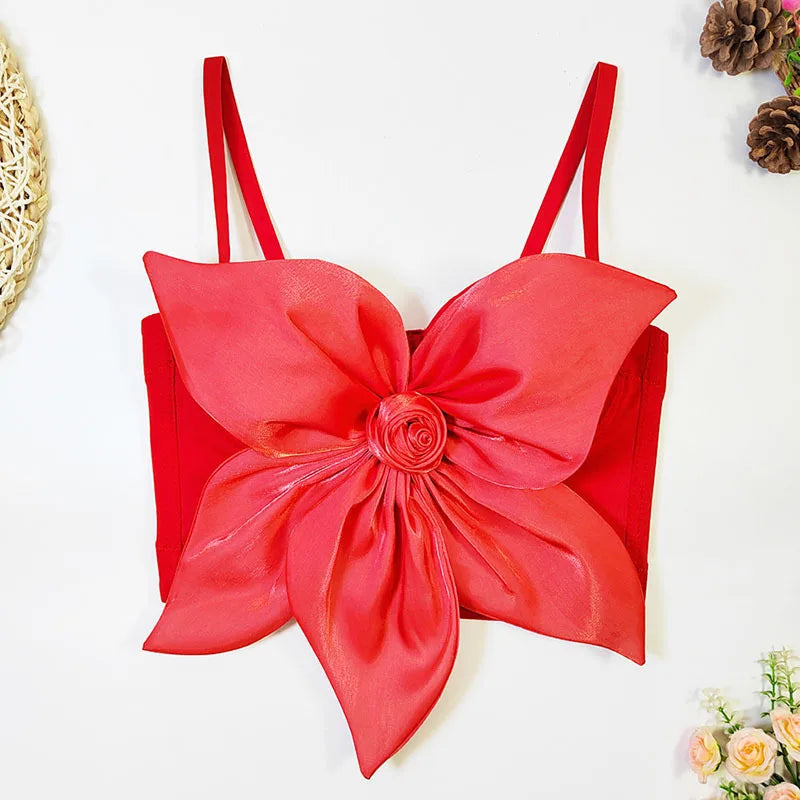 Summer New Fashion Three-dimensional Bow Large Flower Fishbone Camisole For Women Solid Color Tank Tops 11A05166