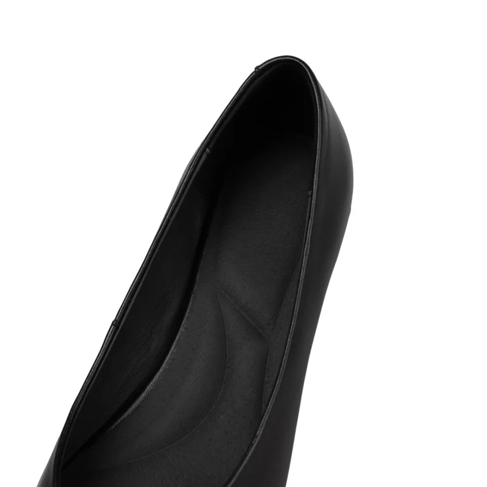 Comfort Middle Heel Genuine Cowhide Shoes Waiter Airline Crew Shopping Trainman Attendant Office Worker 34-40