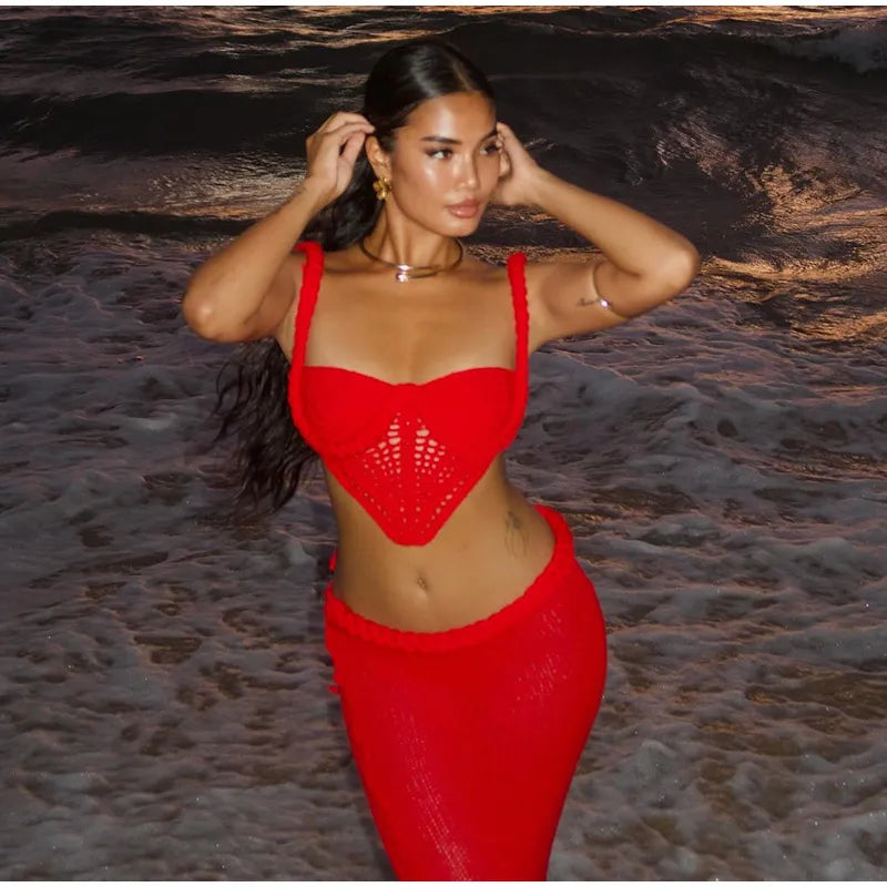 Sexy Knit Crop Top Skirts Set