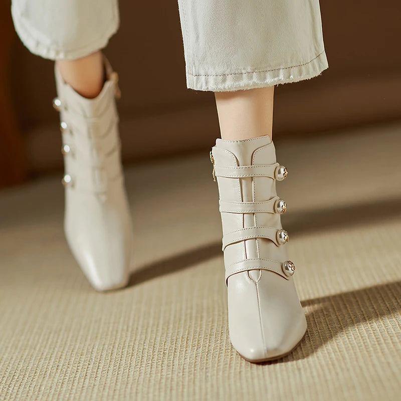 Handmade Genuine Leather Soft comfortable Style Women Pointed Toe Ankle Boots 6.5cm Heel Zip Party Shoes 33-40