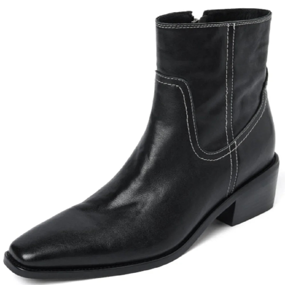Handmade Genuine Leather Soft and comfortable Ankle Boots Women's Chunky Heel Retro ort Pattern Booties 34-40