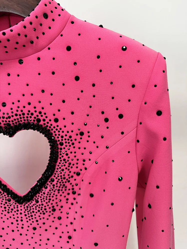 STREET Newest Fashion 2026 Designer Party Vestido Women's Heart Shaped Hollowed Out Backless  Diamonds Long Maxi Dress