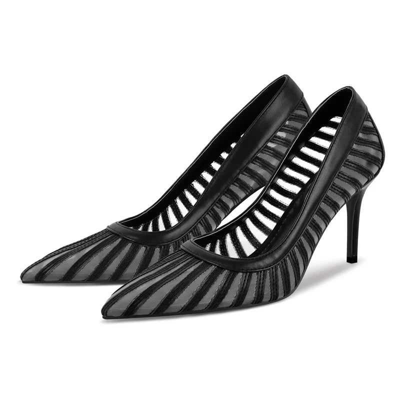 Women  Pointed Toe Mesh Pumps High Heeled Big Size  Slip On Stiletto Pumps