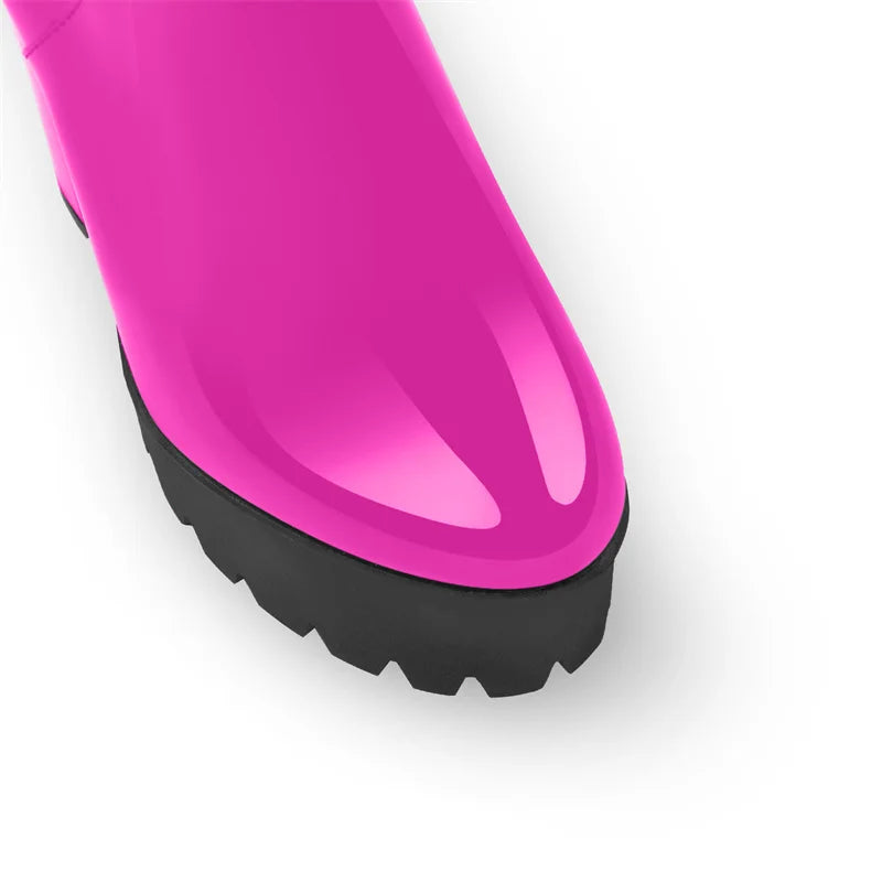 Onlymaker Over The Knee Boots Women Platform Patent Leather High Heel  Zipper Big Size Handmade Fashion Pink Female Boots