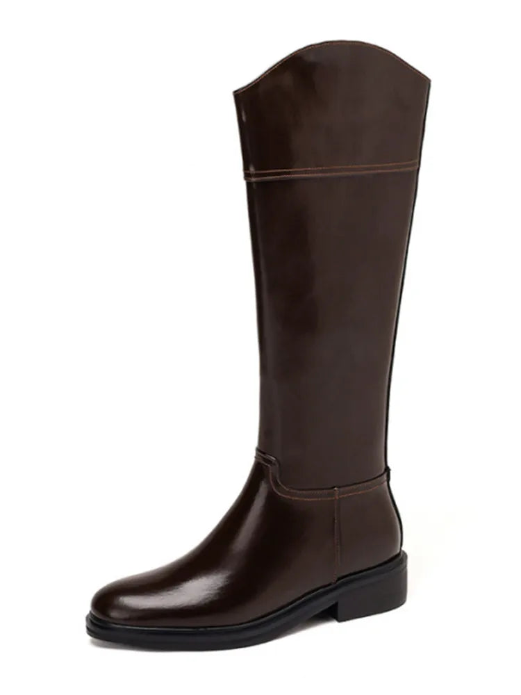 2026 Ladies' Autumn and Winter Flat Knee High Women's Boots with Round Toe, Low Heel, and Midsole, Ladies' Oversized Knight Boots