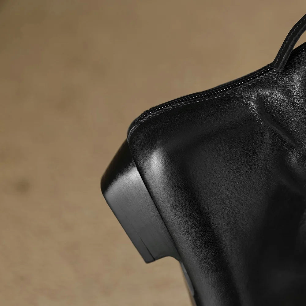 Handmade Genuine Leather Elegant Square Toe Women's Boots Autumn Winter Wide Calf Mid Heel Style Boots 33-42