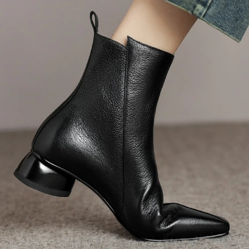 New Women Handmade Genuine Leather Soft comfortable Ankle Boots Square Toe Modern Ladies Shoes Western Boot 34-41