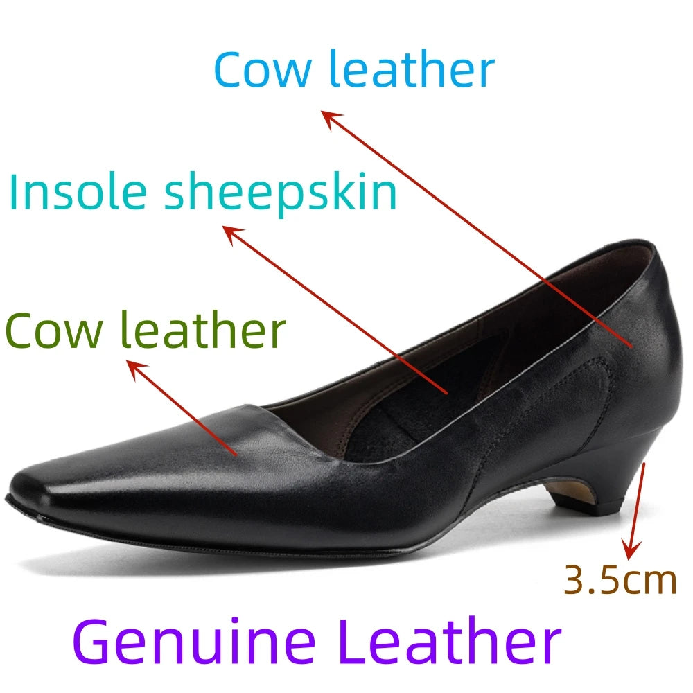 Women Handmade Genuine Leather Soft and comfortable Mid Heel Shoes For Ladies Daily Office Lady Dress