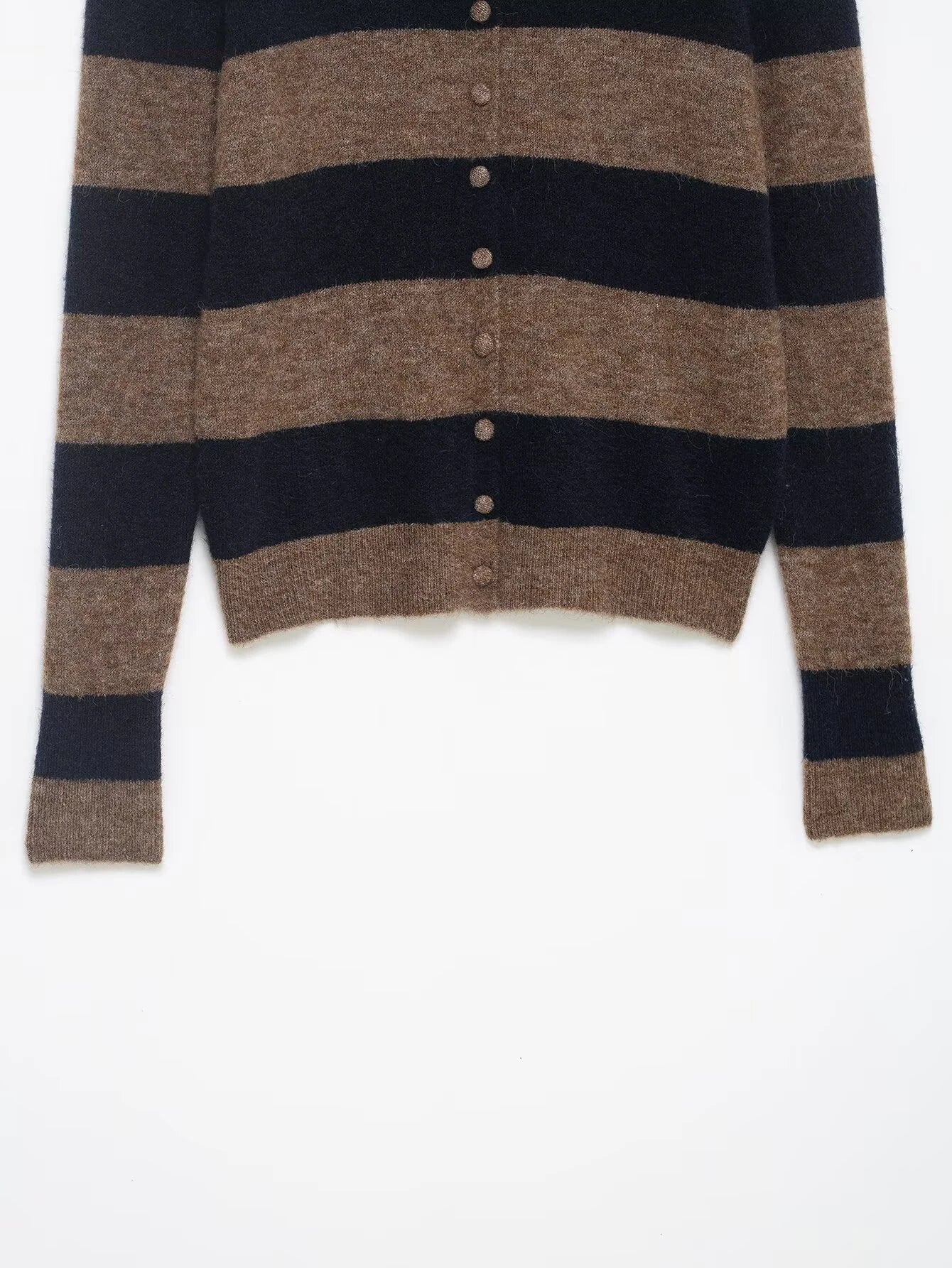 2025 Winter New Product Women's Flip Collar College Style Long Sleeve POLO Collar Striped Knitted Cardigan