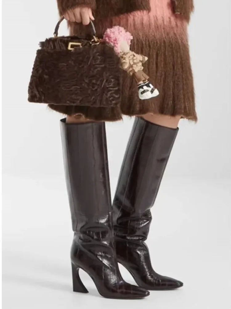 2026 Women's New Irregular High Heels Knee High Boots Pointed Fashion Show, Women's 34-44 Large Mid Length Women's Boots