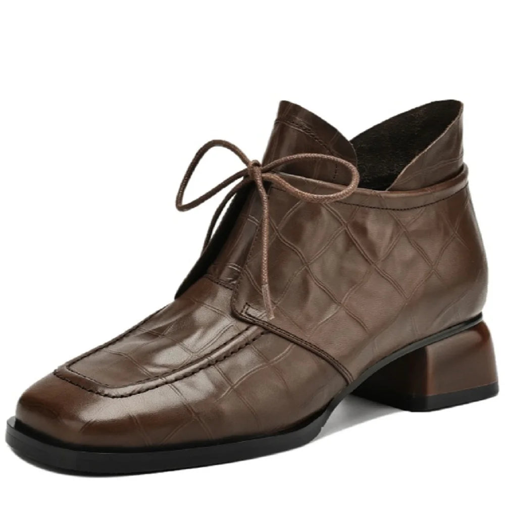 Women's Handmade Genuine Leather Shoes Medium Heel Comfort Retro Literature And Art Cross-tied Pumps Shoes 34-41