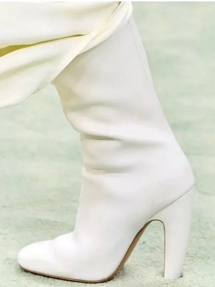 2026 Women's New Winter Coarse High Heels Knee Boots European and American Sexy Square Head Side Zipper Fashion Large Boots