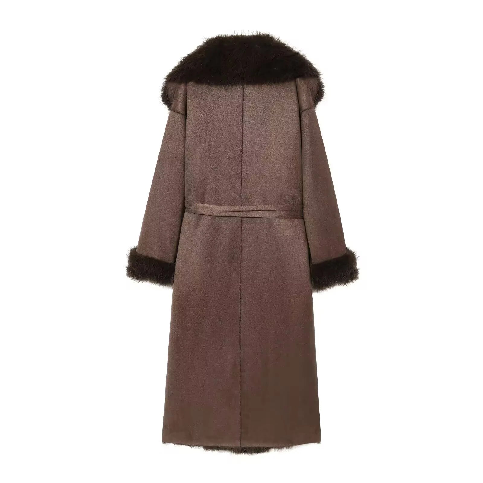 European and American style 2025 winter new product women's clothing artificial fur effect belt long coat jacket