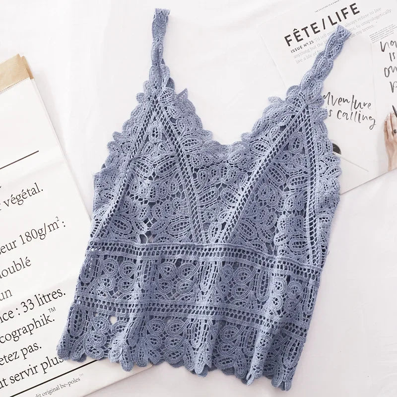 Female Beachwear Bohemian Boho Chic Crochet Eyelet Tank Tops Women Vintage Edwardian Aesthetic Ibiza Hippie Gypsy Skinny Camis