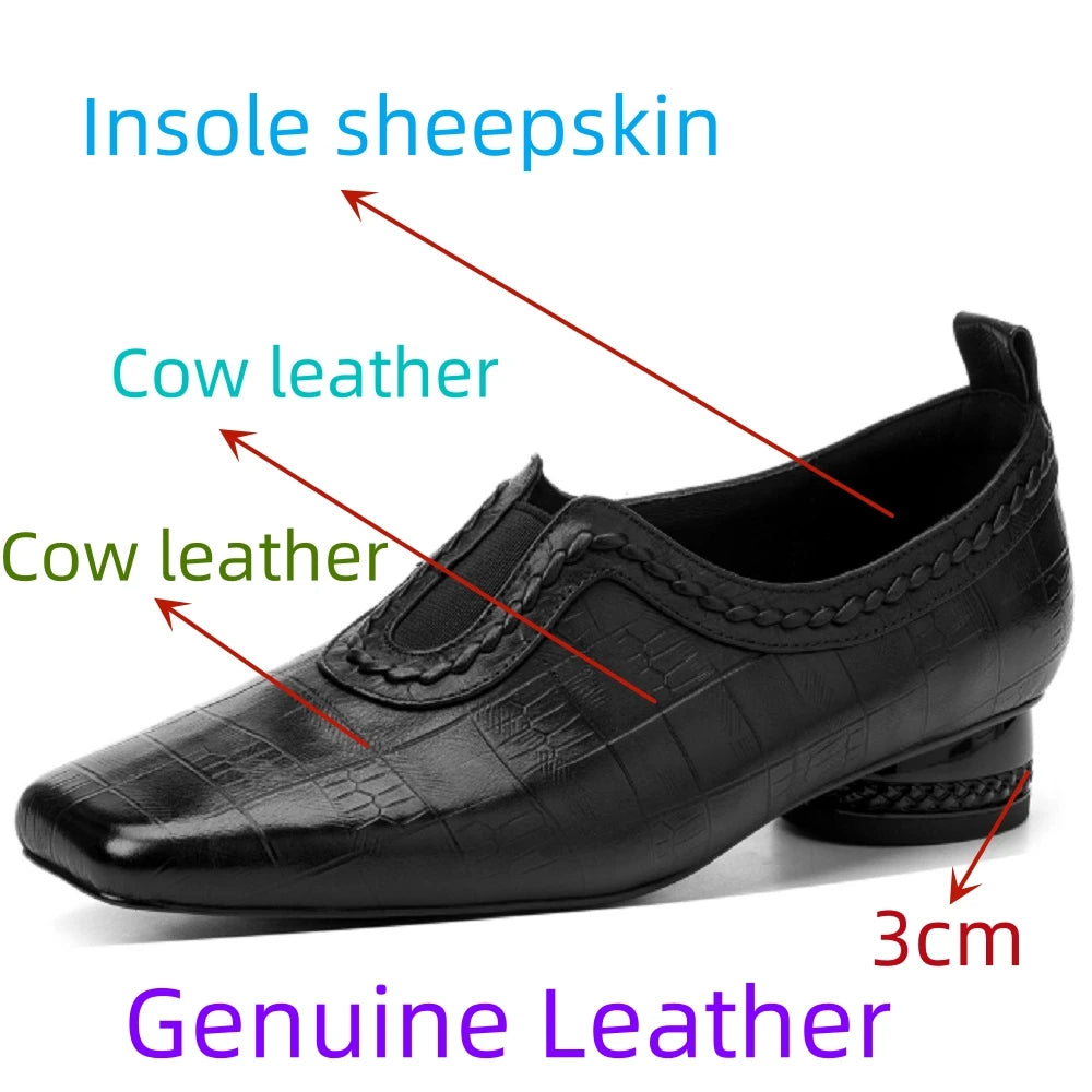 women's Handmade cow leather Square toe Mid high quality soft comfortable causal female daily shoes 34-40