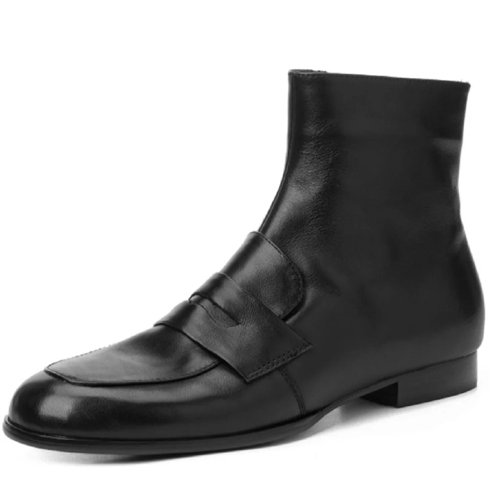Women Handmade Genuine Leathee Round Toe Low Chunky Heel Full Soft and comfortable Zipper Ankle Boots 33-40