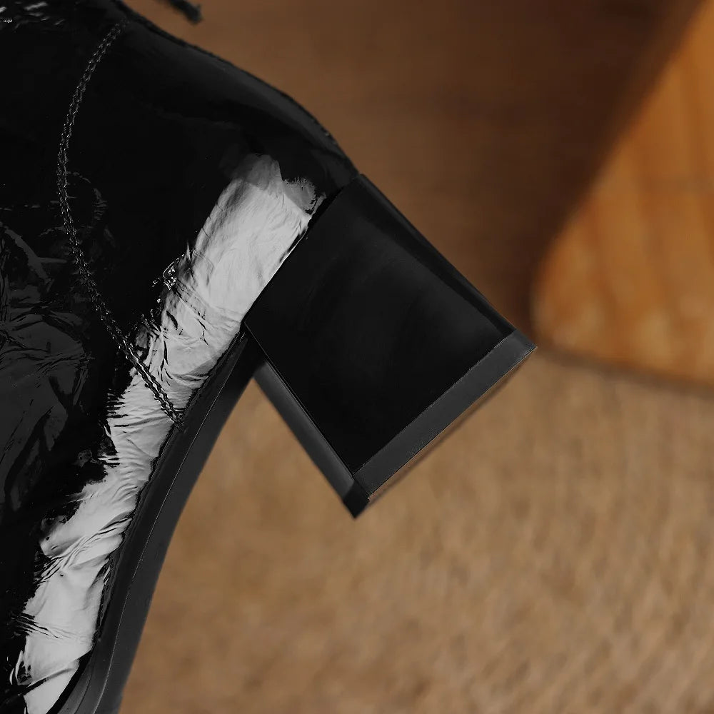 New Brand Handmade Genuine Leather Women Ankle Boots Square Toe  Zipper High Heels Pleated Design 34-40