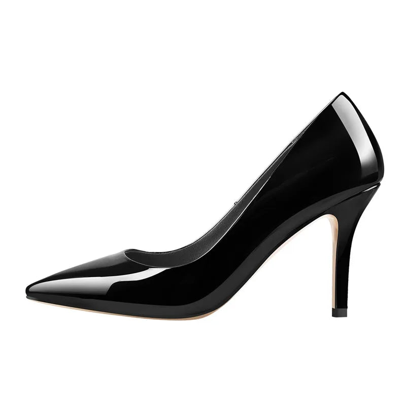 Women's Pumps Pointed Toe 10CM Slip-OnThin Heels Patent Leather Party Wedding Office Lady Big Size Pumps