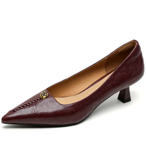 Handmade Genuine Leather Comfortable Retro Style Mid Heels Pointed Head Season Women Shoes 34-40