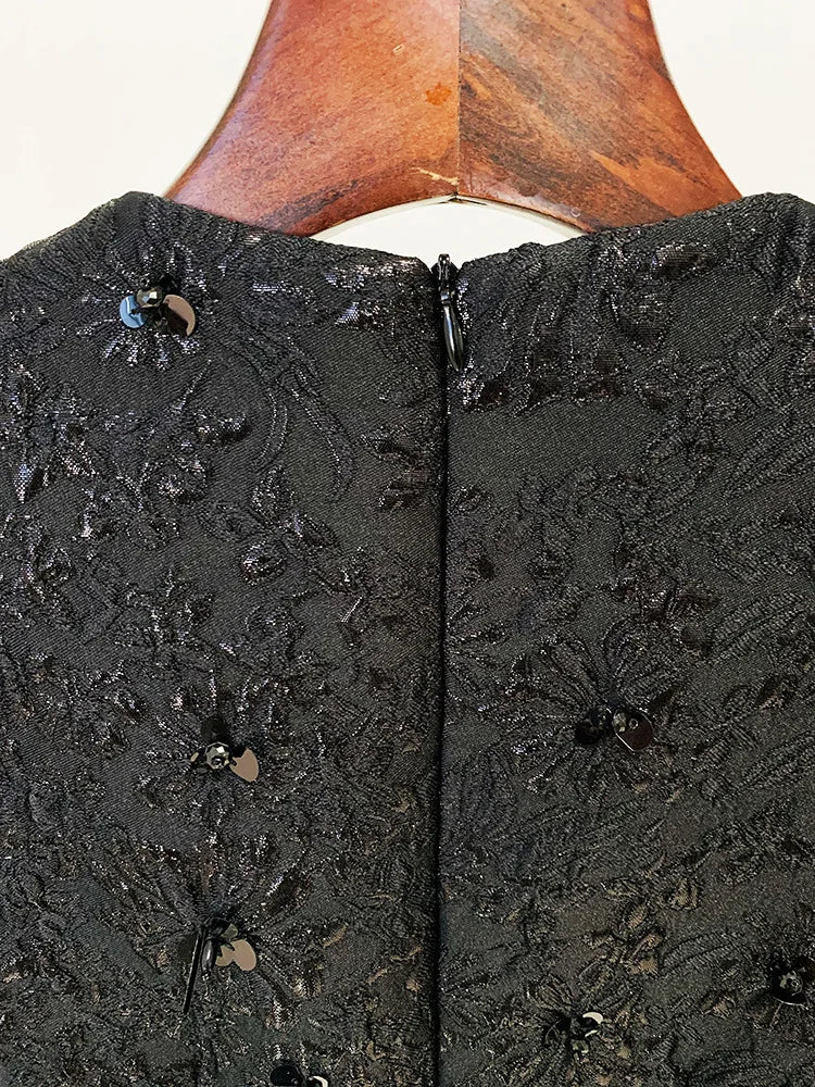 STREET Newest 2026 Designer Fashion Stylish Dress Women's Beaded Floral Jacquard Trimmed Dress